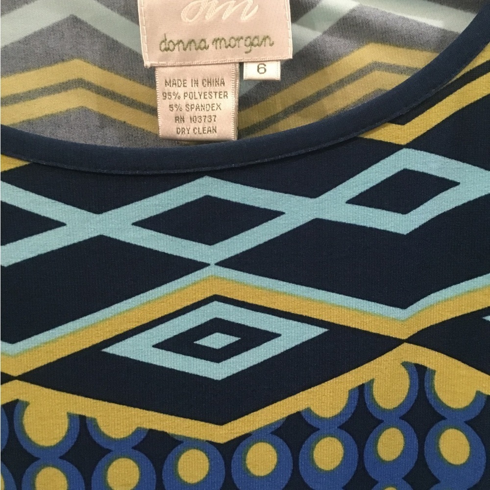 Donna Morgan Blue and Green Geometric Midi Dress Size 6 NWT - Picture 3 of 5